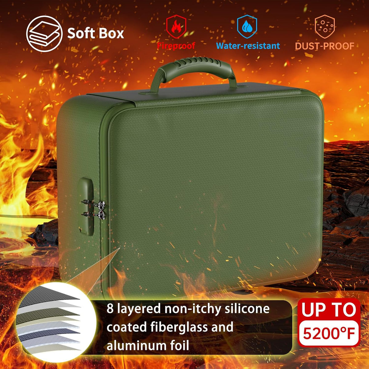 DocSafe 5200°F Fireproof Document Organizer Box with Lock, Heat Insulated