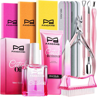 FANDAMEI Manicure Kit for Women, Professional Nail Files and Buffers, Cuticle Remover Tool with Cuticle Softener, Scented Oil, Nippers, Pushers and Cuticle Care Tools Kit. Nail Manicure Prep Tools Set