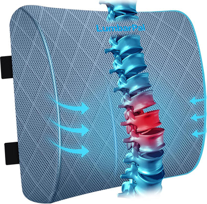 Lumbar Support Pillow for Office Chair Back Support Lumbar Pillow for Car, Gaming, Office Chair - Improve Sitting Posture & Back Pain Relief, Memory Foam, Adjustable Straps, Grey