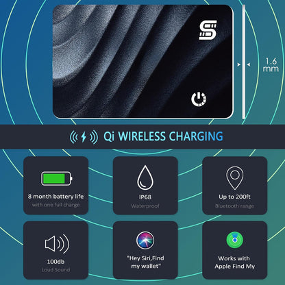 SEINXON Wallet Tracker (iOS Only) IP68 Thin Item Finder Card Luggage Located Bluetooth Works with Apple Find My APP & Network - Wireless Charger (Slim)