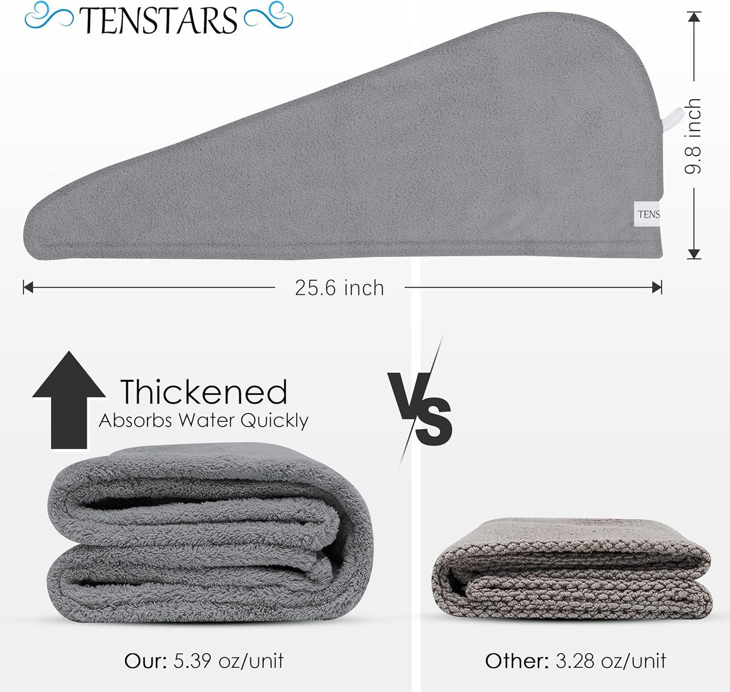TENSTARS 5 Pack Thicken Microfiber Hair Towel Wrap for Women - Elastic Loop Design - 320GSM Coral Velvet - Quick Dry Hair Turban - 11x28 Inch (Pink)