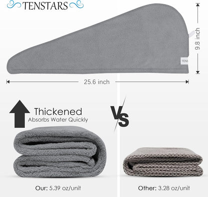 TENSTARS 5 Pack Thicken Microfiber Hair Towel Wrap for Women - Elastic Loop Design - 320GSM Coral Velvet - Quick Dry Hair Turban - 11x28 Inch (Pink)