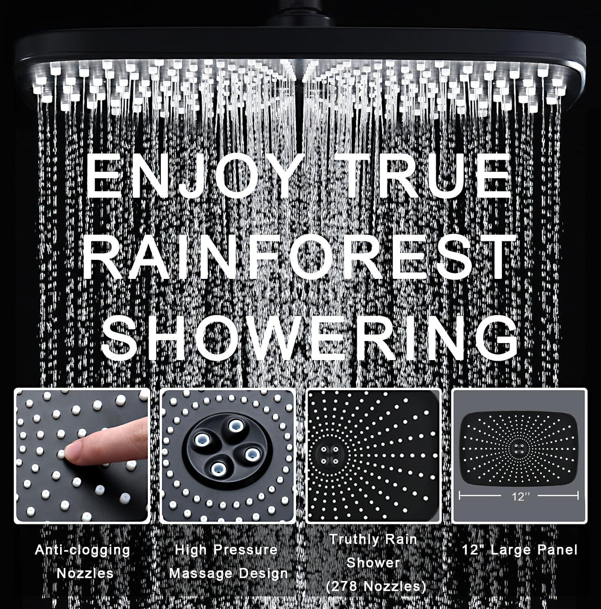 Rain Shower Head with Handheld Showerhead, Black 1.75GPM 460311