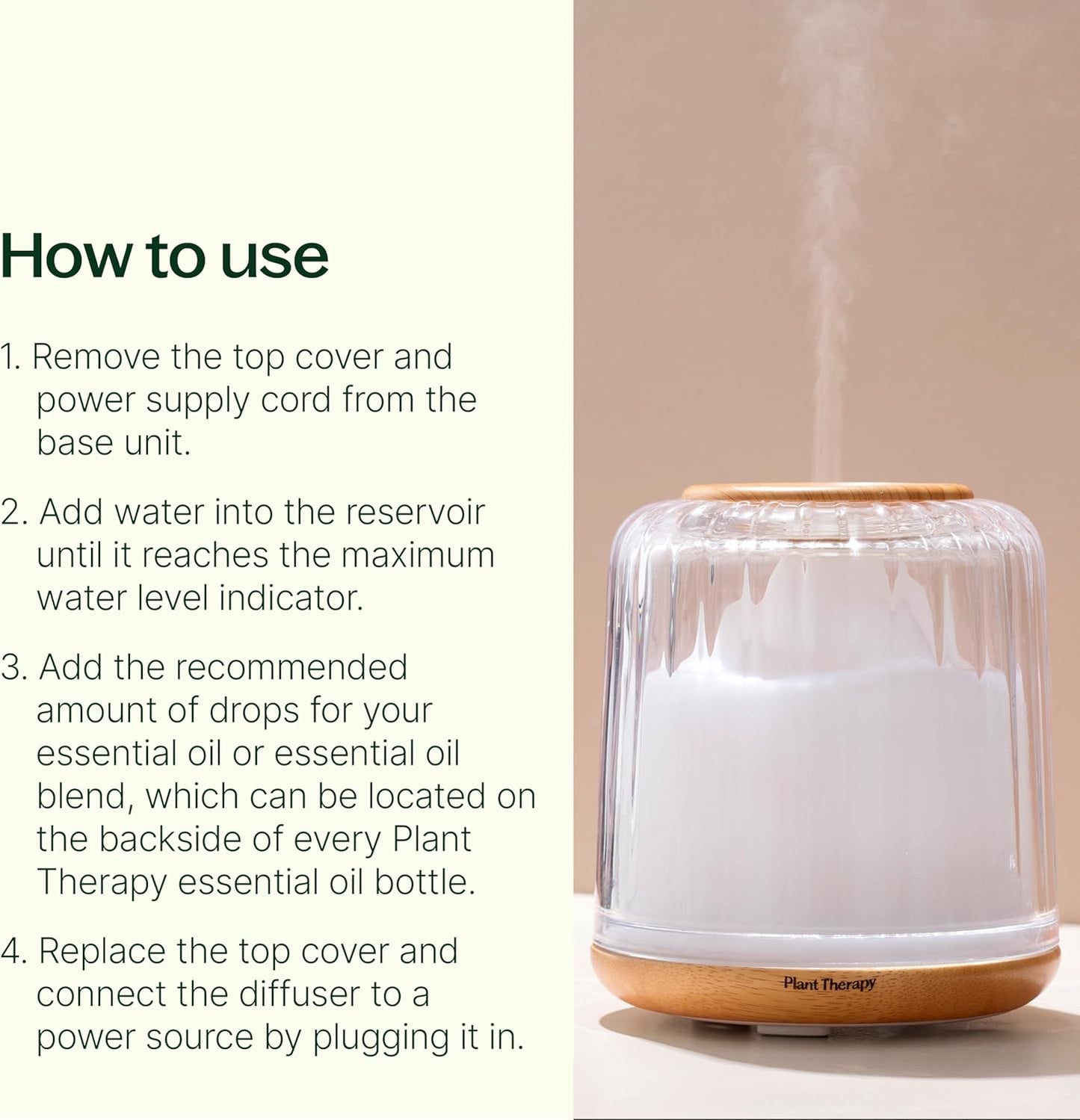 Plant Therapy Home Drift Linen Essential Oil Diffuser, Stylish Linen Cover Adds a Soft, Natural Touch to Any Space, Intermittent & Continuous Mist, Color-Changing Light, 320 Square Feet Coverage