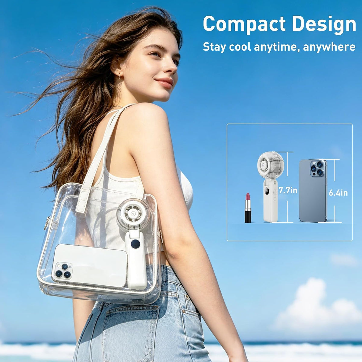 Portable Fan Handheld, Powerful Cooling Misting Fan Rechargeable