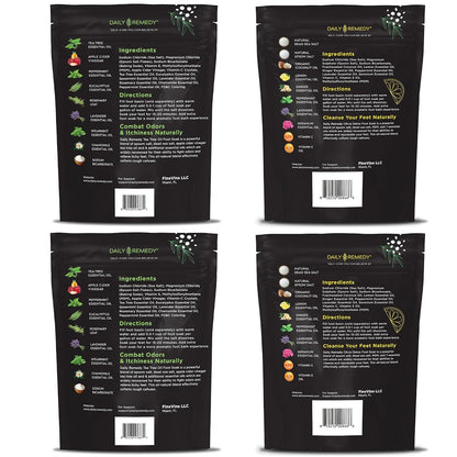 DAILY REMEDY Foot Soak Salts- Variety Pack of 4- Tea Tree Oil, Muscle Relief, Calming Lavender & Citrus Soak- For Foot Pain, Soreness, Athlete’s Foot, Odors, Calluses-Made In USA | Tea Tree Oil