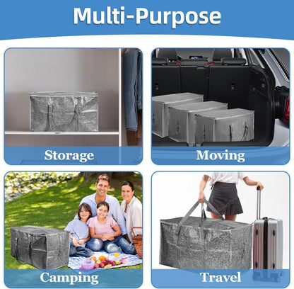 Moving Bags Extra Large - Heavy Duty Storage Totes with Wrap-Around Handles & Reinforced Zippers - Foldable Moving Box Alternative, Water-Resistant for Dorm, Closet & Under Bed Storage (Clear)