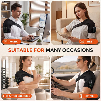 Shoulder Massager for Pain Relief Deep Tissue & Rotator Cuff, Cordless Portable Shoulder Heating Pad with Massage, Heated Shoulder Wrap Brace for Men & Women, Black