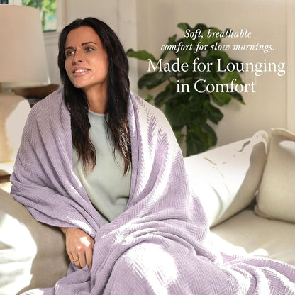 Threadmill Travel Blanket Cotton Viscose from Bamboo - Airplane Premium Soft Flight Grey Throw Blanket in Cloth Bag (Grey Color) Compact & Portable Blanket for Travel, Car, Picnic & Camping