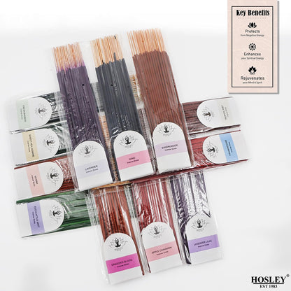 Hosley 320 Assorted Incense Sticks with Holder Eucalyptus, Fresh Bamboo, Lavender, Myrrh, Lavender Chamomile, Vanilla, Citrus, Dragon Blood Idea for Home, Wedding, Spa, Meditation & Aromatherapy