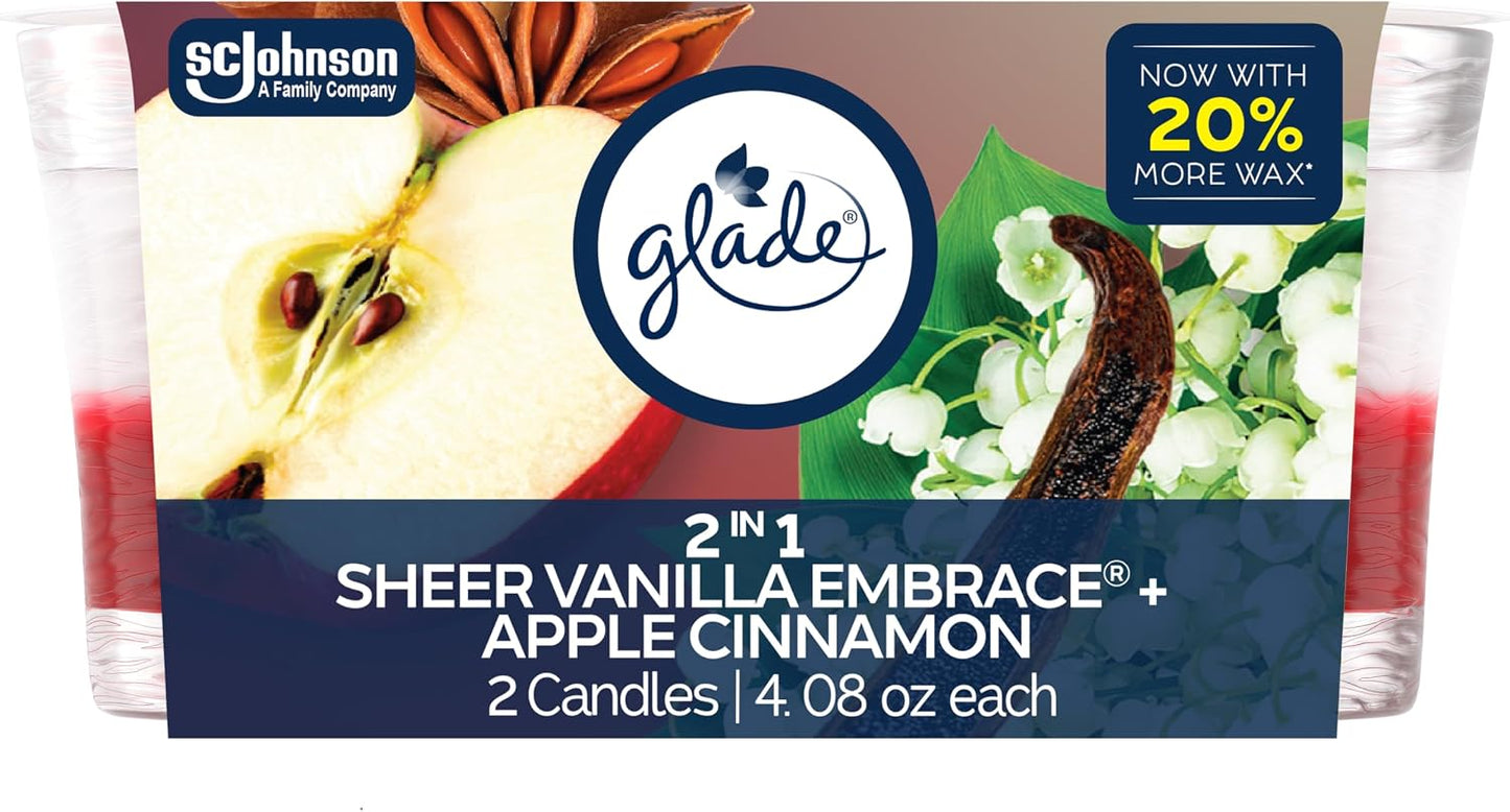 Glade 1-Wick Scented Candle Jar, Clean Linen, Air Freshener Infused with Essential Oils, 4.08 Oz, 2 Count