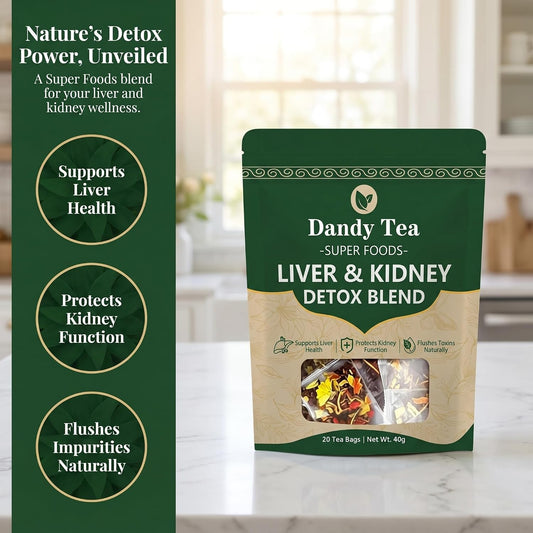 Dandy Superfoods Liver and Kidney Detox Tea,Liver Detox Tea - Dandelion Goji Berry Tea | Natural Herbal Blend - 20 packs