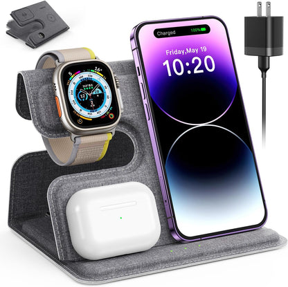 JARGOU 3 in 1 Charging Station for Apple Wireless Charger for iPhone 17 16e 16 15 14 13 12 11 X 8 & for iWatch Charger Wireless Charging Station for Multiple Devices for AirPods 2/3/4/Pro/Pro 2/Pro 3