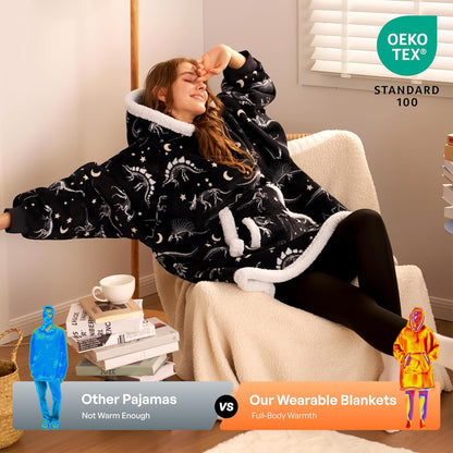 Giggling Getup Wearable Blanket Hoodie for Adults Gifts for Teen Girls Sister Women Sherpa Fleece Printed Hooded Blanket Sweatshirt Warm Cozy with Pocket & Sleeves Beige Cat