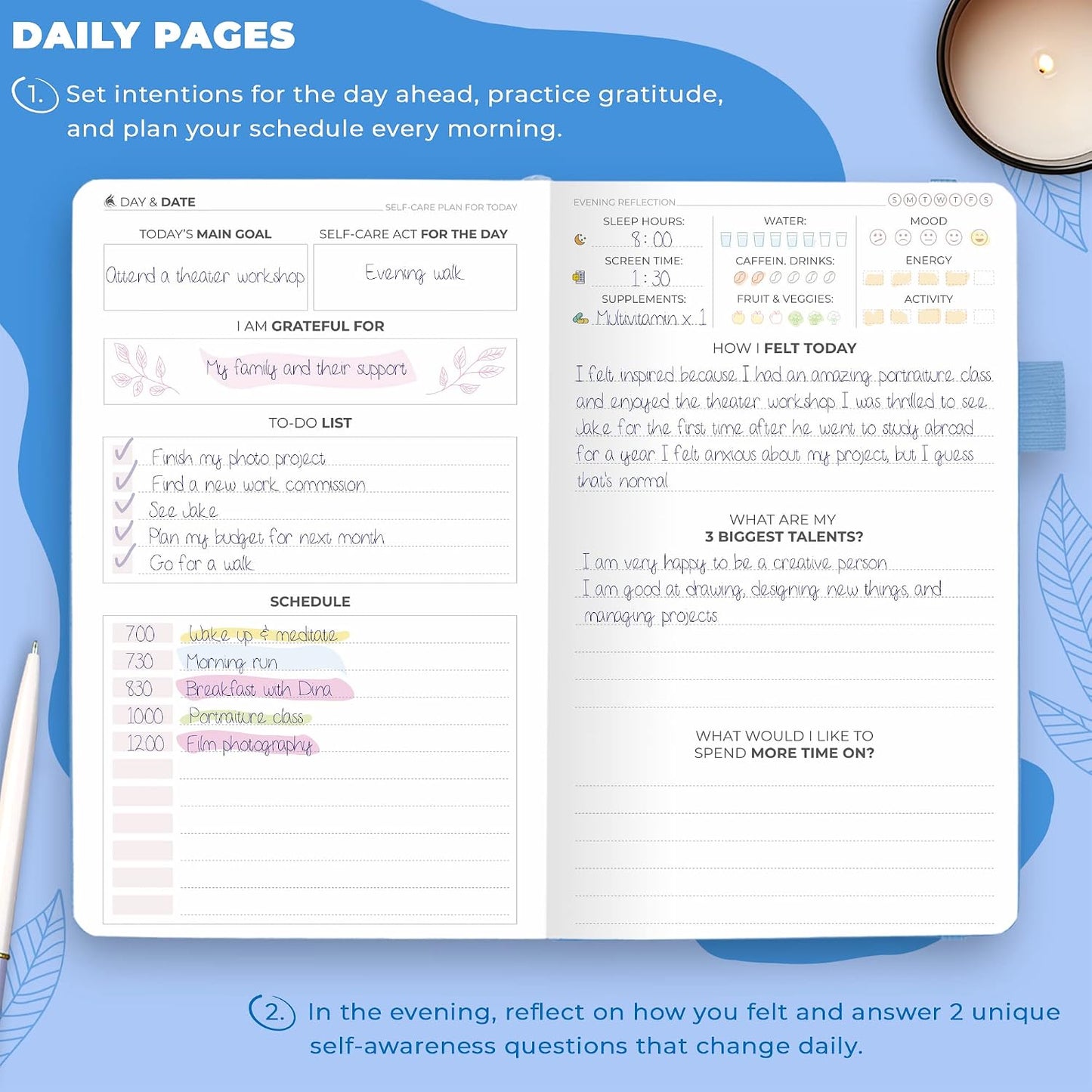 Clever Fox Self-Care Journal – Daily Reflection Notebook – Mental Health & Personal Development Planner, Meditation & Mood Log, A5 (Aquamarine)