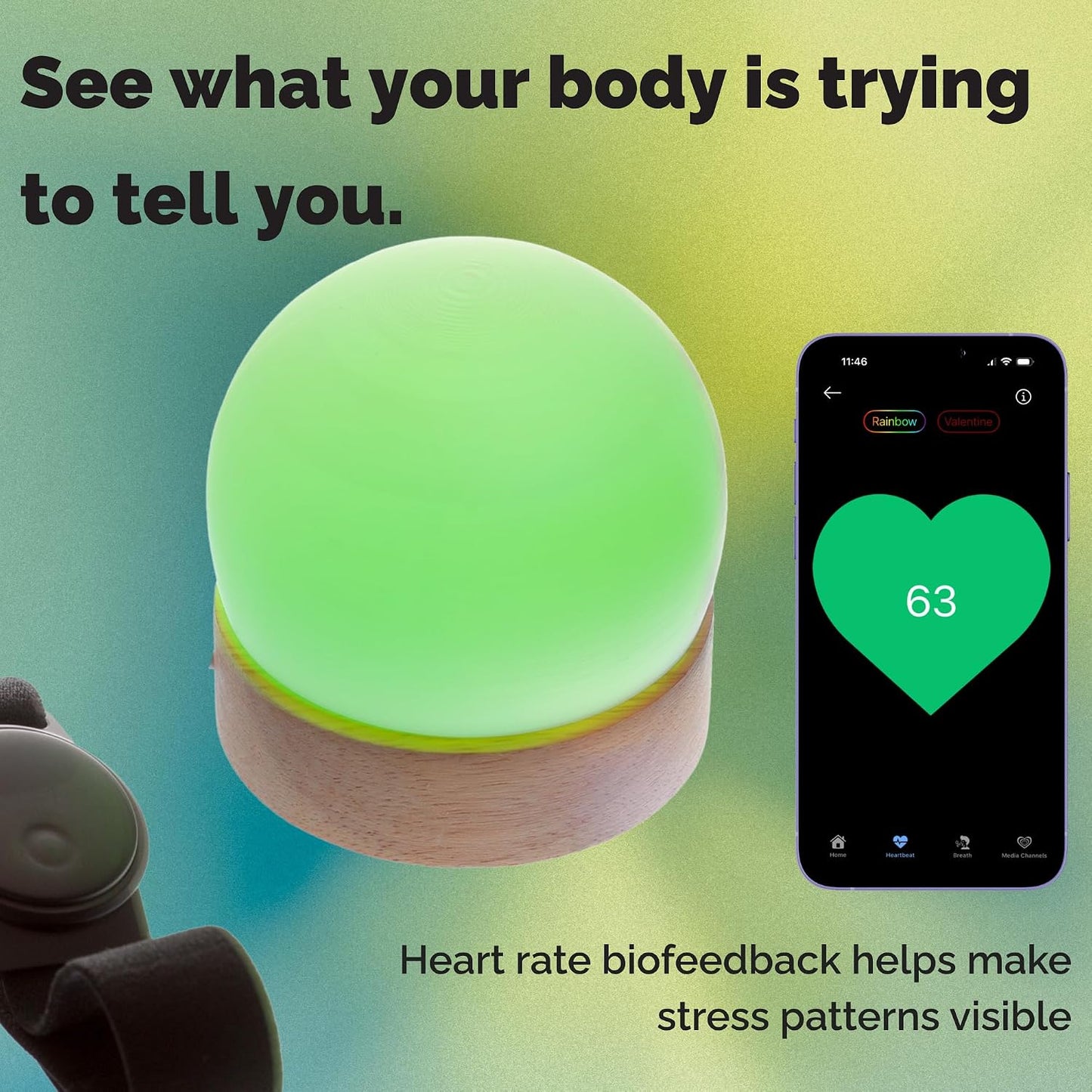 The Dome Biofeedback Light — See Your Heart Rate in Color | Real-Time Stress & Recovery Awareness with App & Wearable Sensor