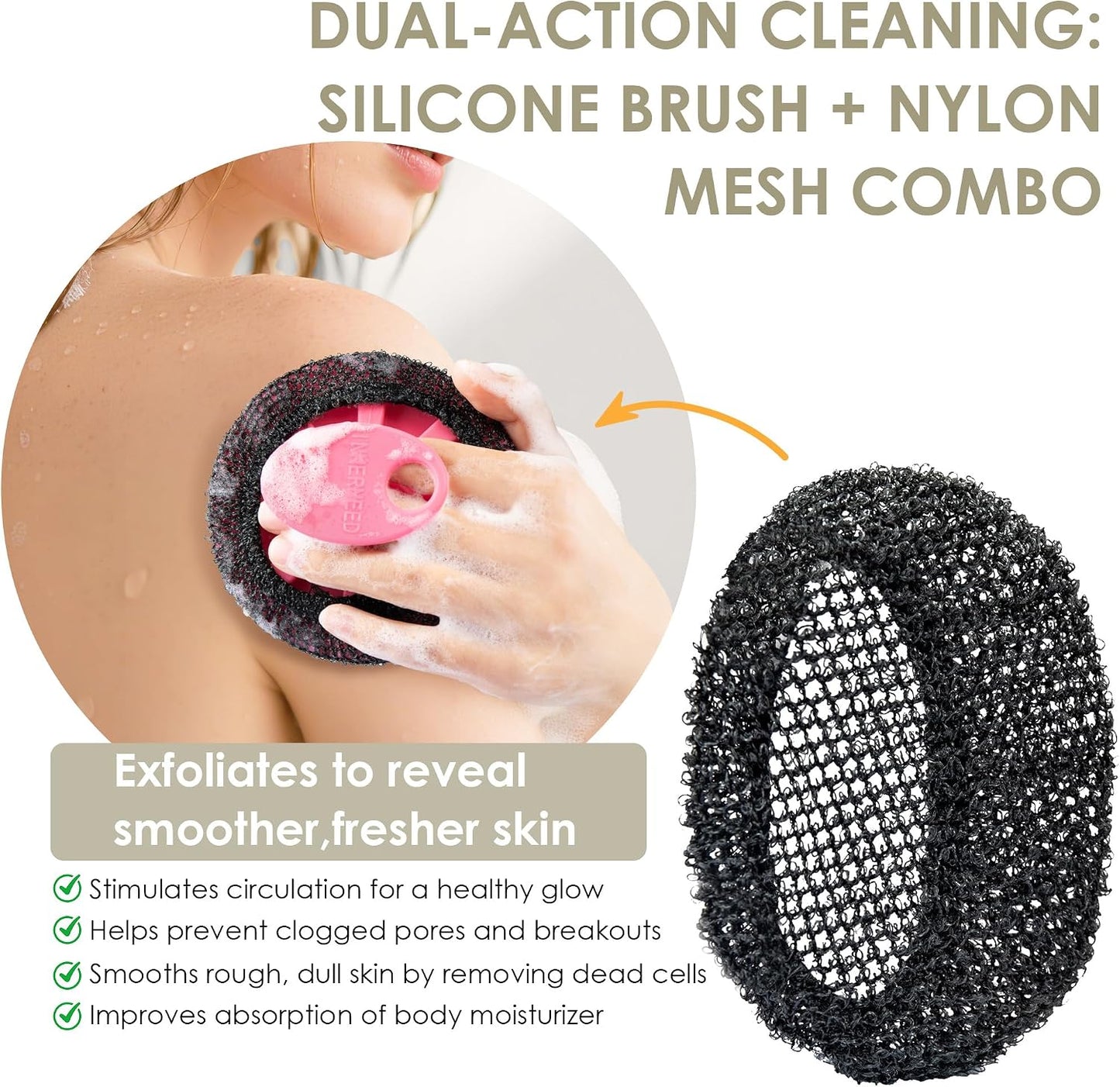 INNERNEED Food-Grade Soft Silicone Body Scrubber Shower Brush Handheld Cleansing Skin Brush, Gentle Exfoliating and Lather Well (Dark Green)