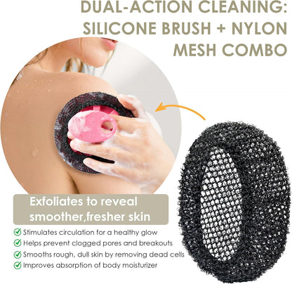 INNERNEED Food-Grade Soft Silicone Body Scrubber Shower Brush Handheld Cleansing Skin Brush, Gentle Exfoliating and Lather Well (Dark Green)