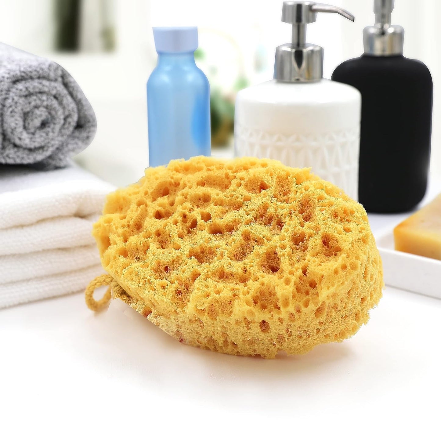 myHomeBody Bath Sponge, Foam Loofah, Body Scrubber for Bathing, Exfoliating Shower Pouf for Shower – Large Size, Lots of Lather, Curvy, 3 Pack