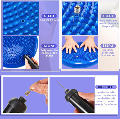8 Pcs Balance Disc Set with Hand Pump, Wobble Cushion, 3 Balance Pods & 4 Spiky Massage Balls, for Sensory child, Balancing Training, Physical Recovery, Exercise, Adults, Dogs