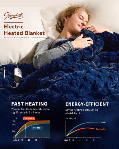 Homemate Electric Heated Blanket Twin - 62"x84" Heating Bed Blankets Throw with 10 Heating Levels 8 Hours Auto Off Fast Heating Over-Heated Protection Ultra Soft Warm Flannel ETL Certified Grey - Colors A