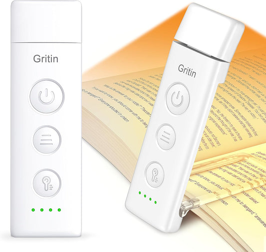Gritin Book Light Rechargeable, Clip on LED Reading Light for Books in Bed