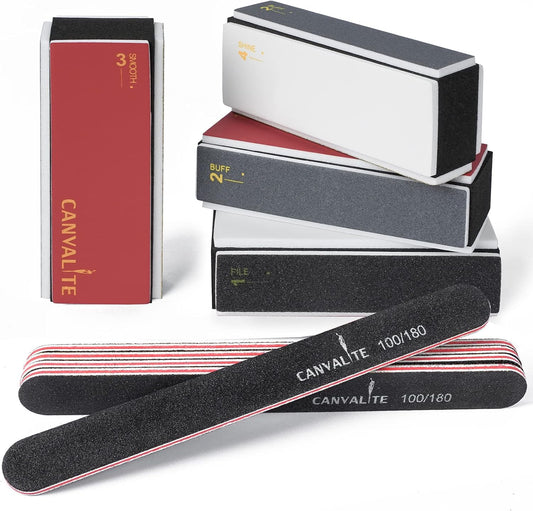 Canvalite Nail Buffer for Natural Nails, All in One 4 Way Nail File & Buffer Block that Shapes, Files, Smoothes, and Shines, 100/180 Grit, 9pcs