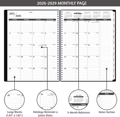 Monthly Planner 2026-2029, 36 Months Calendar Planner 2026-2029 from Jul 2026 – Jun 2029, 8.5'' x 11'' with Ruled Spread, Flexible Cover, Spiral Wirebound, Pocket, Coated Tabs, Notes ＆ Habit Tracker