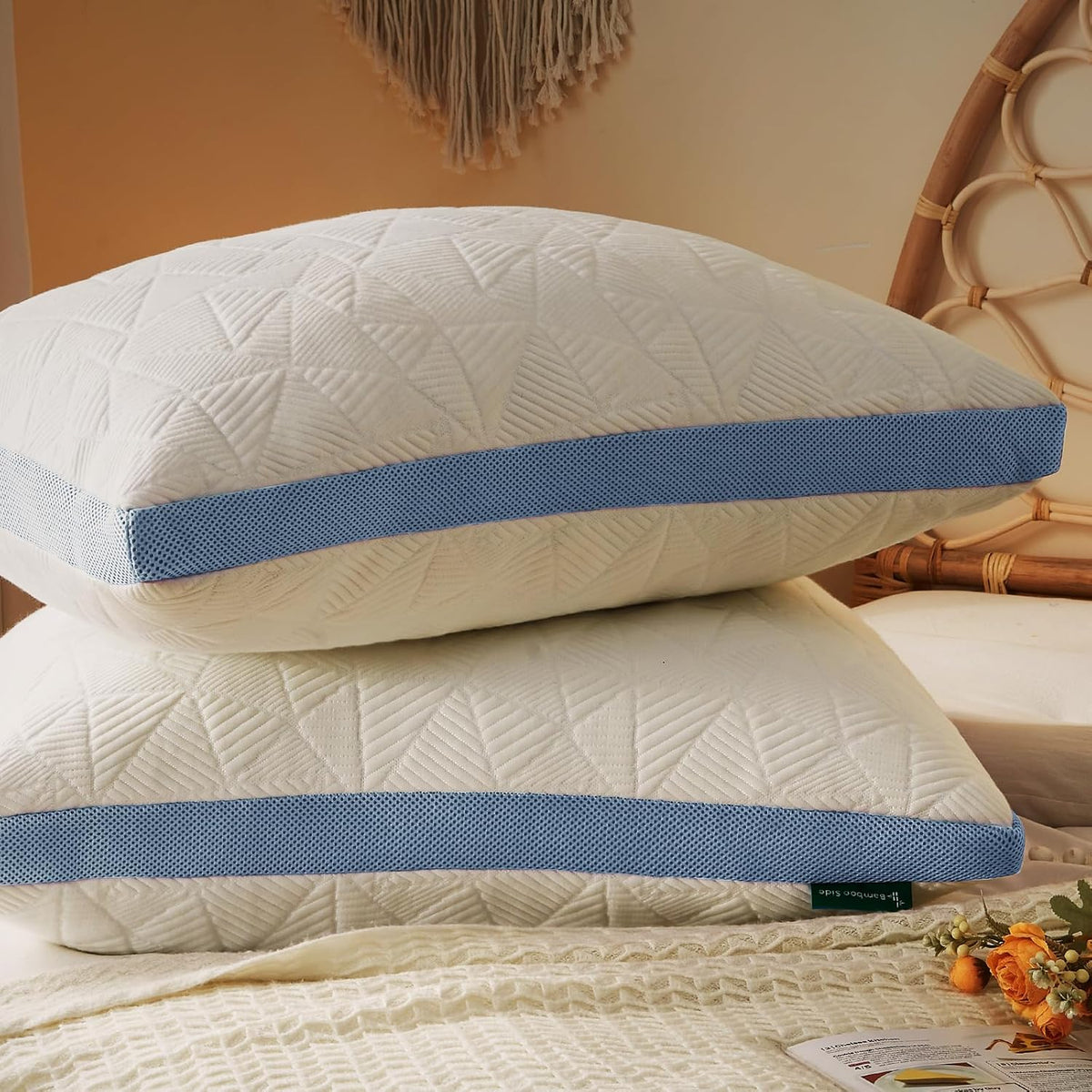 BETU Cooling Pillow Queen Size, Shredded Memory Foam Cool Pillow for Hot Sleepers, Adjustable Firm Soft Support Bed Pillows Perfect for Back Neck Pain and Side Sleeping with Pillow Case Cover, White