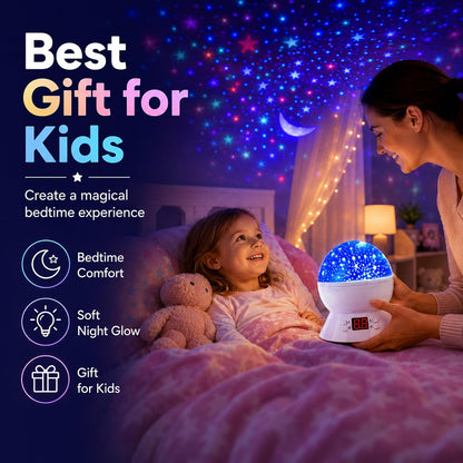 Kids Star Projector Night Light, Star Night Light Projector for Kids, Ceiling Stars Projection Lamp with Timer, 360° Rotating Night Light for Bedroom, Birthday Gift for 3 4 5 Year Old Girls Boys Black