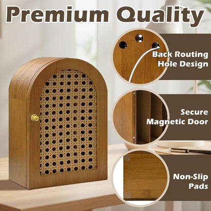 Bamboo Phone Box, Premium Cell Phone Box for Family Time, Cell Phone Jail with Charging Holes,Phone Lock Box Holds 6 Phones (Walnut)