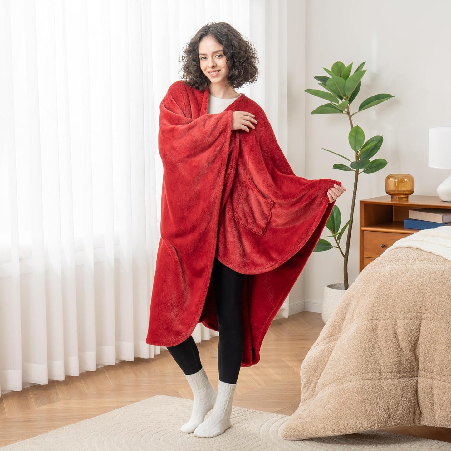 Berkshire Blanket Primalush™ Wearable Blanket, Cozy Loungewear Pocketed Plush Cape Wrap for Adults & Teens(Purple, One Size 58"X64")