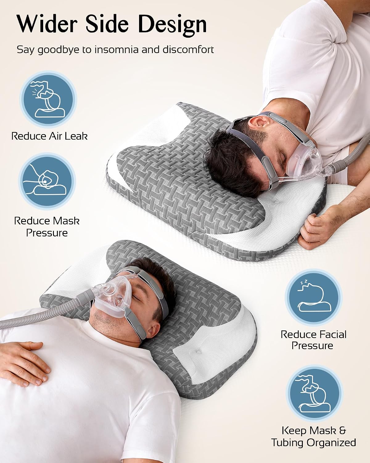 Sleep Apnea Pillow for Cpap Users, Ergonomic Adjustable Memory Foam Cpap Pillows for Side and Back Sleepers, Reducing Air Leaks and Mask Pressure