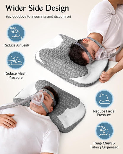 Sleep Apnea Pillow for Cpap Users, Ergonomic Adjustable Memory Foam Cpap Pillows for Side and Back Sleepers, Reducing Air Leaks and Mask Pressure