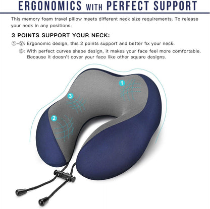 MLVOC Neck Pillow for Traveling, Upgraded 100% Pure Memory Foam Travel Neck Pillow for Airplane Flight Sleep, Breathable & Machine Washable Cover, Travel Kit with 3D Eye Mask, Earplugs & Bag, Black