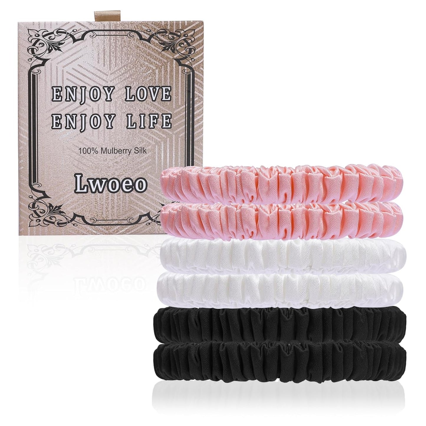 22 Momme 6PCS 100% Mulberry Silk Hair Ties Small Silk Scrunchies for Women Girls Curly Thick Thin Hair .Women's Black Cute Satin Sleepy Bulk Hair Tie Scrunchie Sleep