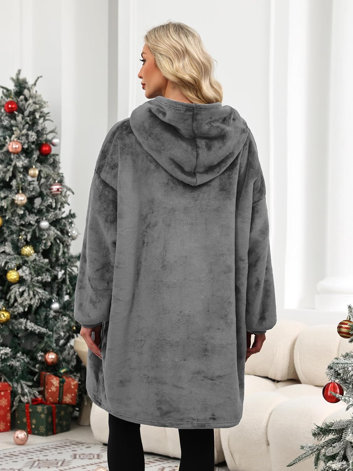 Wearable Blanket Hoodie Gifts for Women Men, Oversized Blanket Sweatshirt Cozy Fleece Blanket with Dog Giant Pocket
