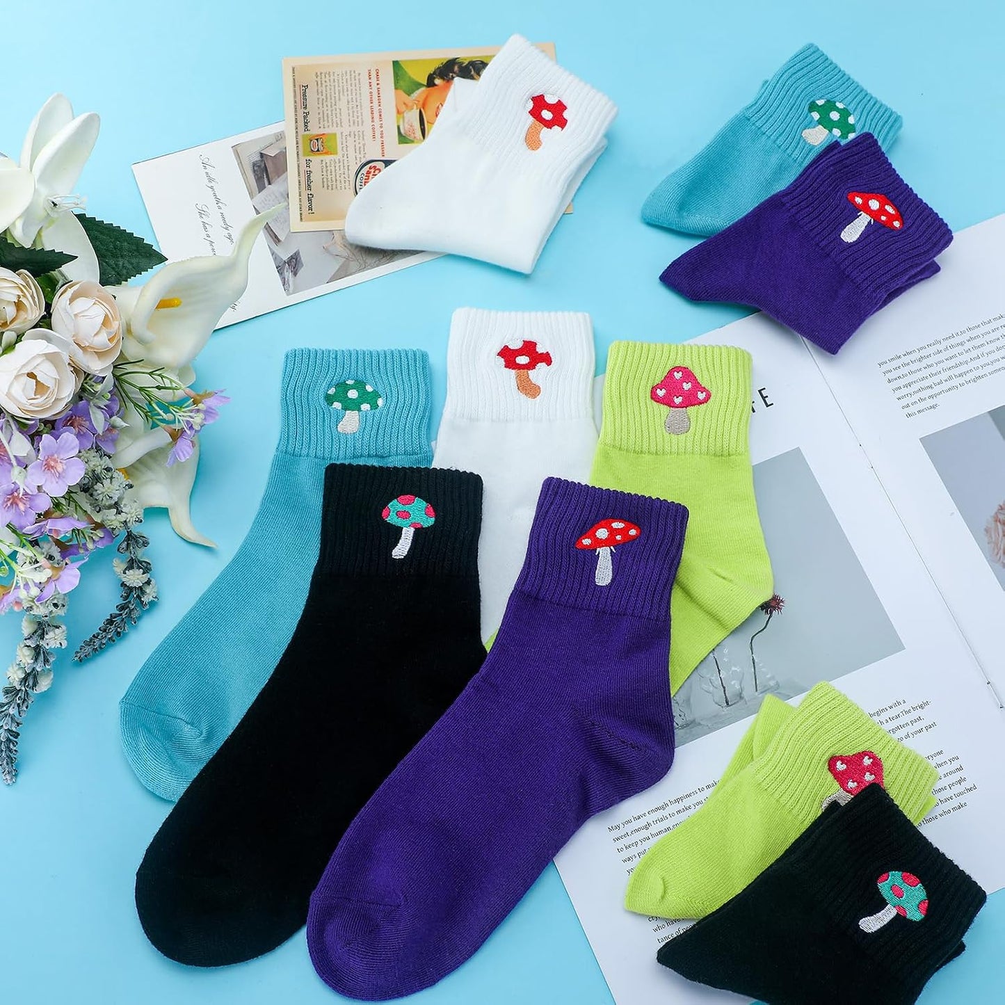 Eurzom 10 Pairs Socks Womens Crew Elastic Ankle Length Cotton Socks Aesthetic Cute Lightweight Low Cut Gifts for Women - Colors B