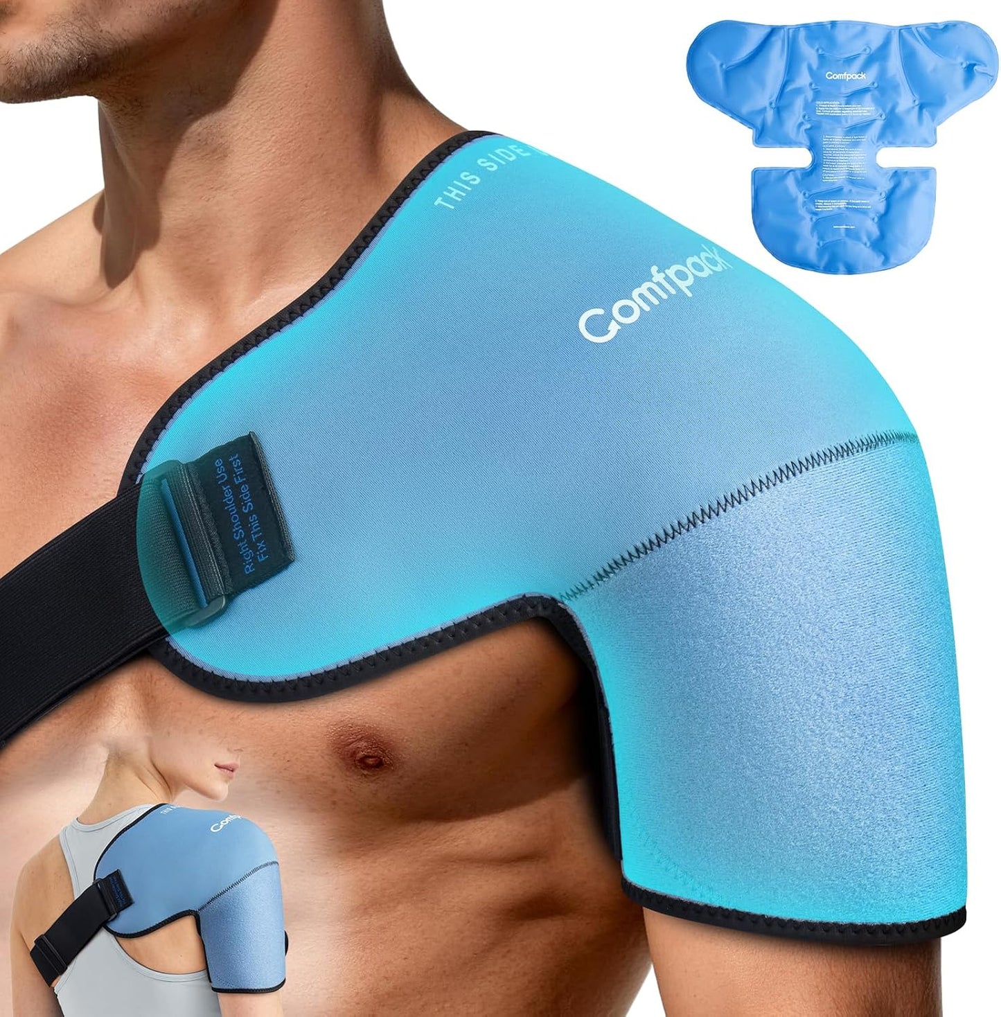 Comfpack Shoulder Ice Pack Wrap, Shoulder Brace Compression Sleeve for Rotator Cuff and Arm, Cold Therapy Wrap for Injuries, Bursitis, Tendinitis, Surgery Recovery, Easy to Put On & Take Off
