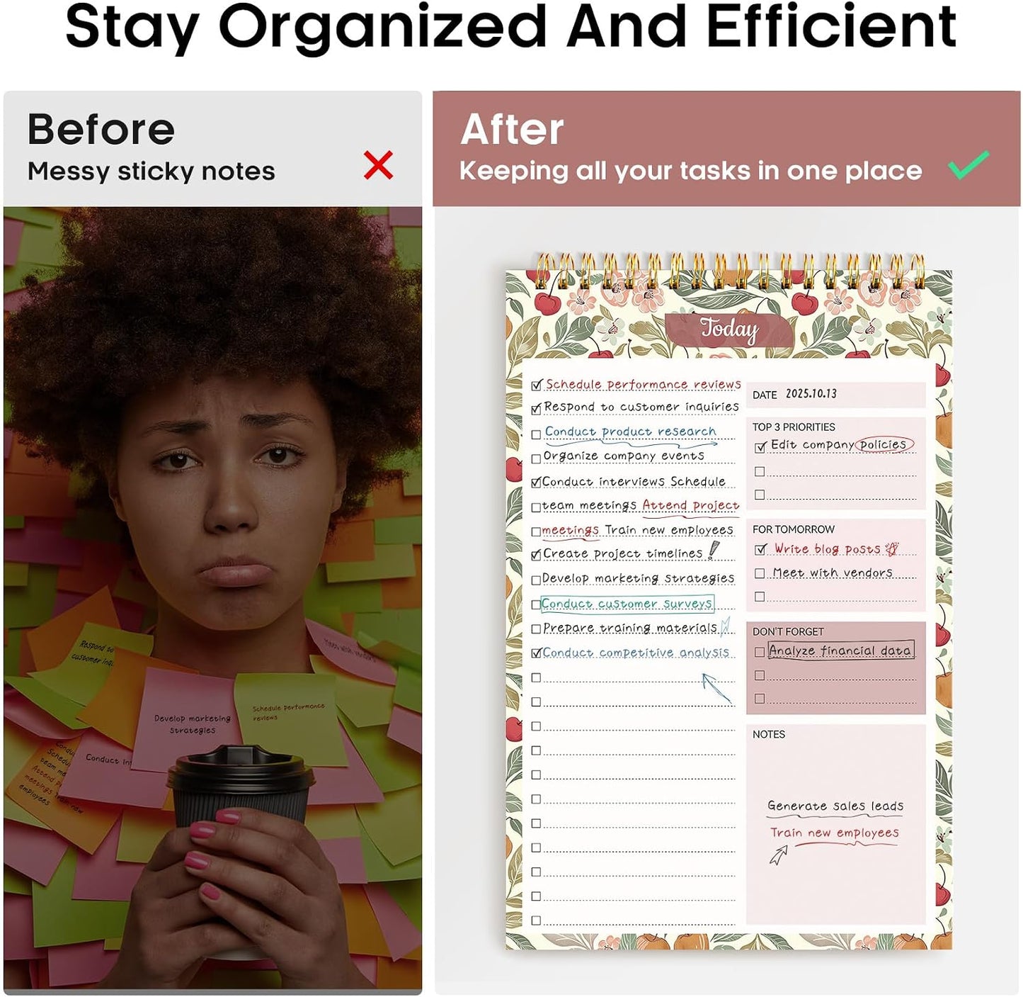 Taja To Do List Notepad - To Do List Notebook for Work with 52 Sheets, 9.8" x 6.5", Undated Daily Planner Perfect for Daily Tasks and Goal Setting, Notepad Suitable for Office, Home & School - Violet Dream