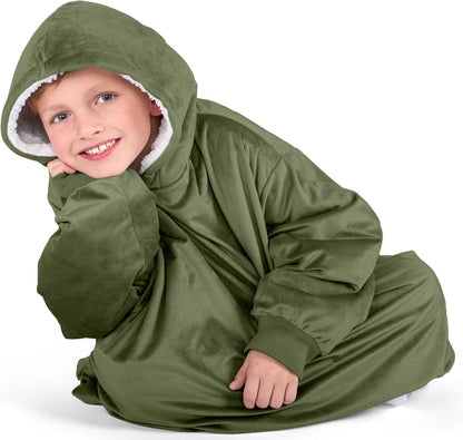 Bare Home Wearable Blanket Hoodie - Soft Plush Sherpa - Warm and Cozy - Oversized Wearable Blanket
