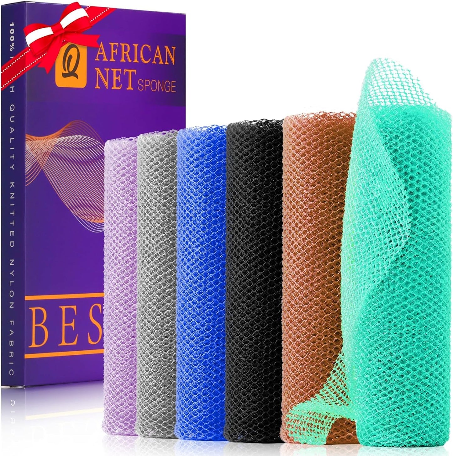 UJFQBH 3 Pieces African Bath Sponge African Net Long Net Bath Sponge Exfoliating Shower Body Scrubber Back Scrubber Skin Smoother,Great for Daily Use (Pink,Yellow,Purple)