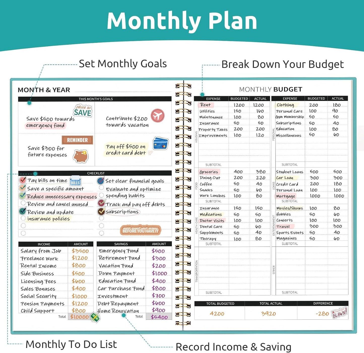 Budget Planner - Monthly Budget Book with Expense Tracker Notebook, Undated Bill Organizer & Finance Planner to Take Control of Your Money, Account Book to Manage Your Finances-Pink