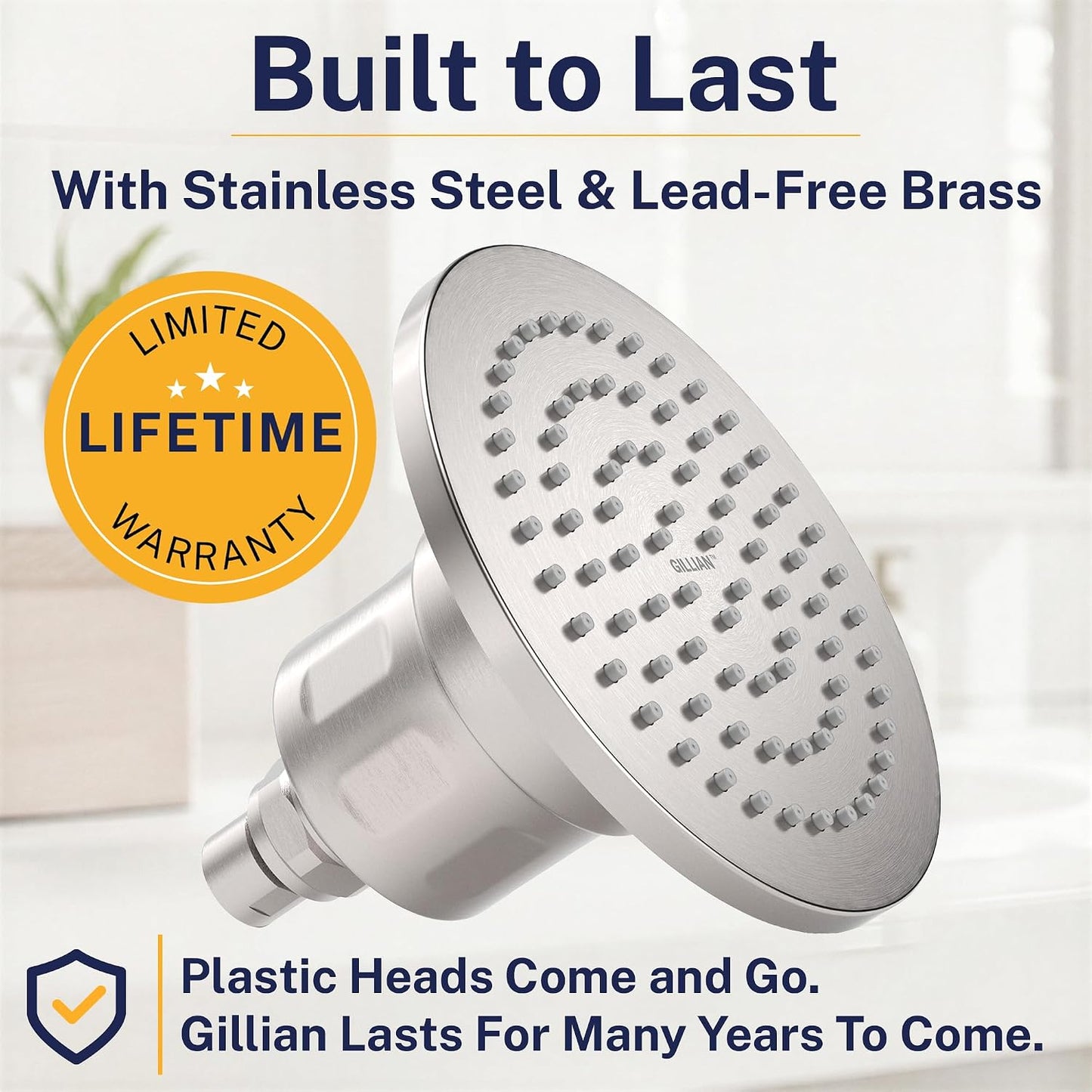 Gillian Metal Filtered Shower Head High Pressure, KDF-55 Removes Chlorine