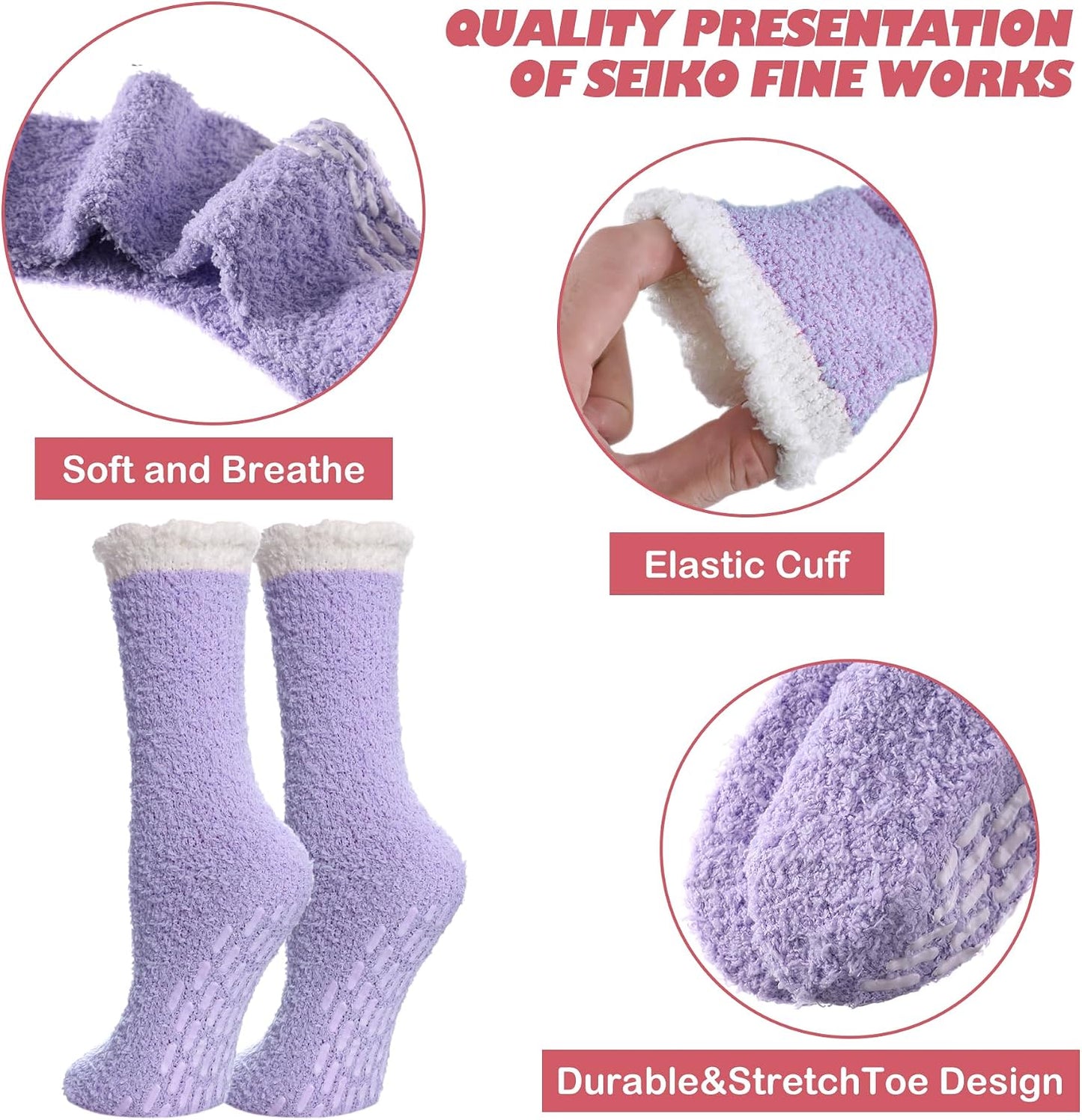 LINEMIN Non-Slip Fuzzy Socks for Women - Cozy Hospital Soft Fluffy Socks With Grips - Winter Warm Slipper