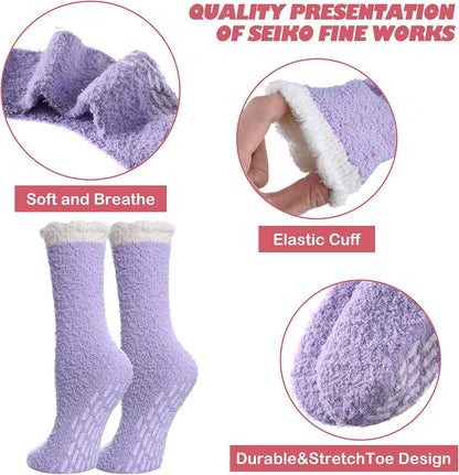 LINEMIN Non-Slip Fuzzy Socks for Women - Cozy Hospital Soft Fluffy Socks With Grips - Winter Warm Slipper