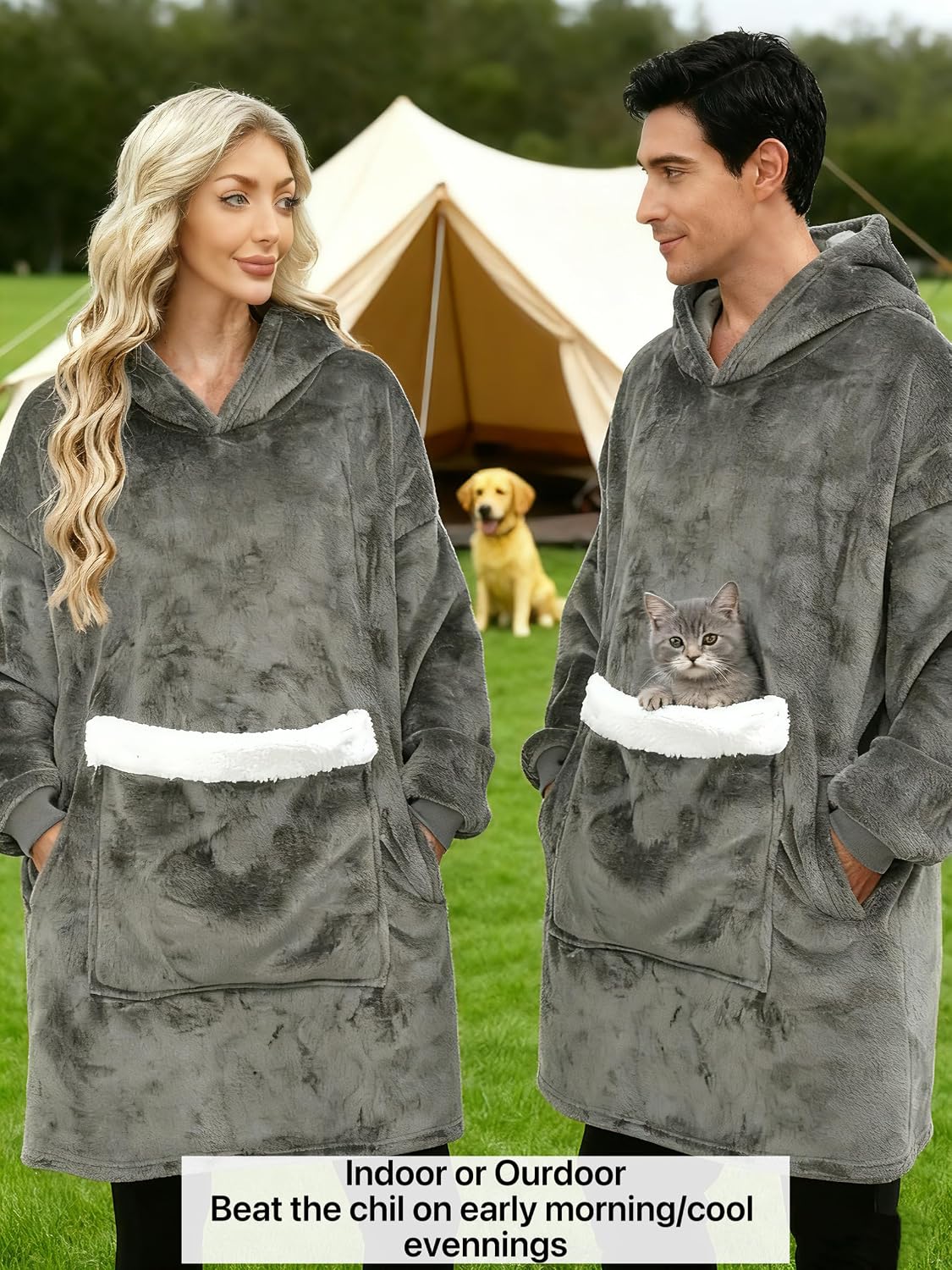 Wearable Blanket Hoodie Gifts for Women Men, Oversized Blanket Sweatshirt Cozy Fleece Blanket with Dog Giant Pocket