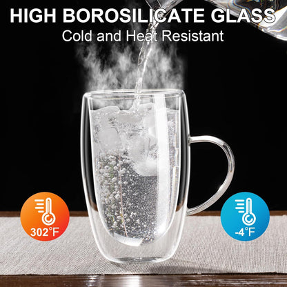 Baalaka Double Wall Glass Tea Cup With Stainless Steel Infuser and Lid, 16oz Borosilicate Glass Tea Mug, Tea Infuser for Loose Leaf Tea, Teas Gifts for Lovers