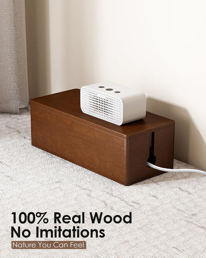 YECAYE Solid Wood Cable Management Box, Walnut Color, 14.2 x 6.1 x 4.1