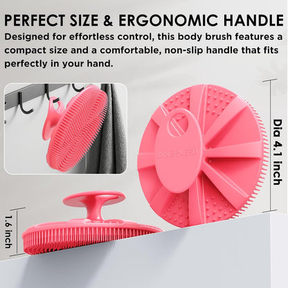 INNERNEED Food-Grade Soft Silicone Body Scrubber Shower Brush Handheld Cleansing Skin Brush, Gentle Exfoliating and Lather Well (Dark Green)